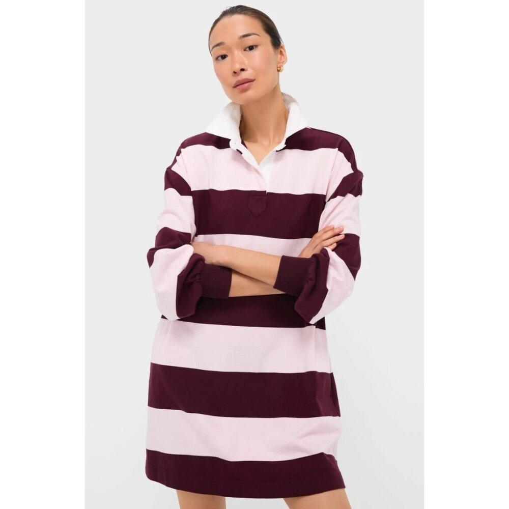 Tuckernuck Stripe Travis Rugby Dress in Powder pink and Winetasting Medium New W